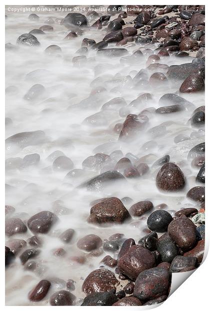 Sea washing over rocks Print by Graham Moore