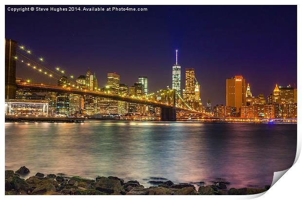 Manhattan at night from Brooklyn Print by Steve Hughes