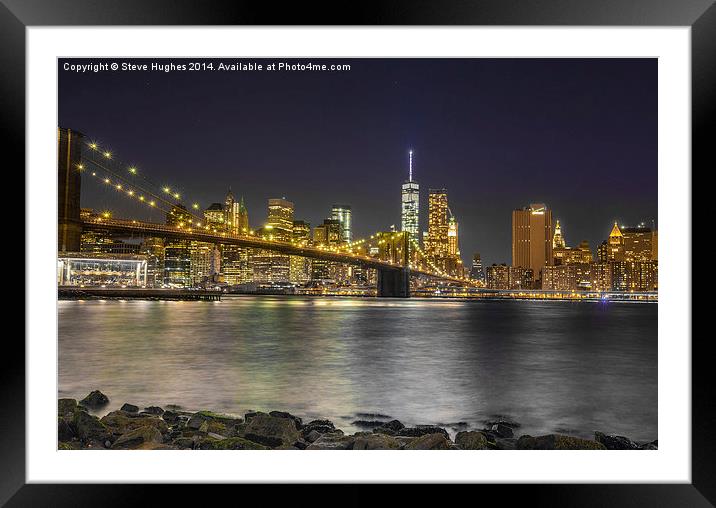 Manhattan from across East River Framed Mounted Print by Steve Hughes