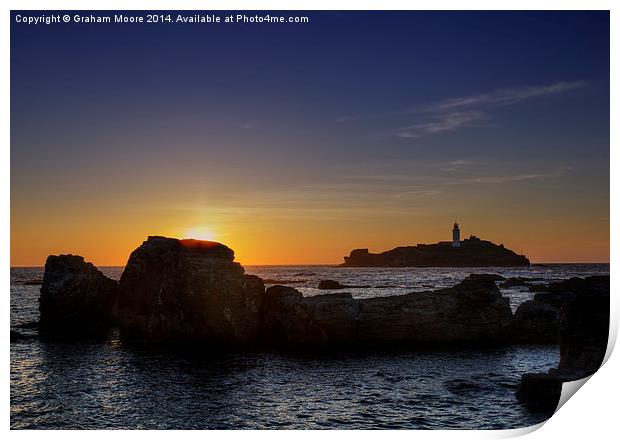 Godrevy sunset Print by Graham Moore