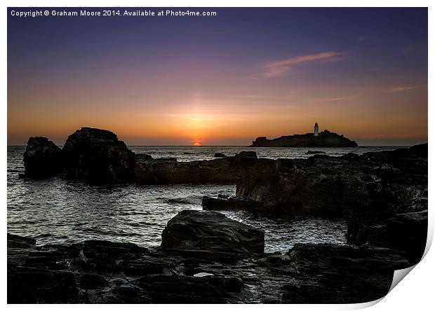 Godrevy sunset Print by Graham Moore