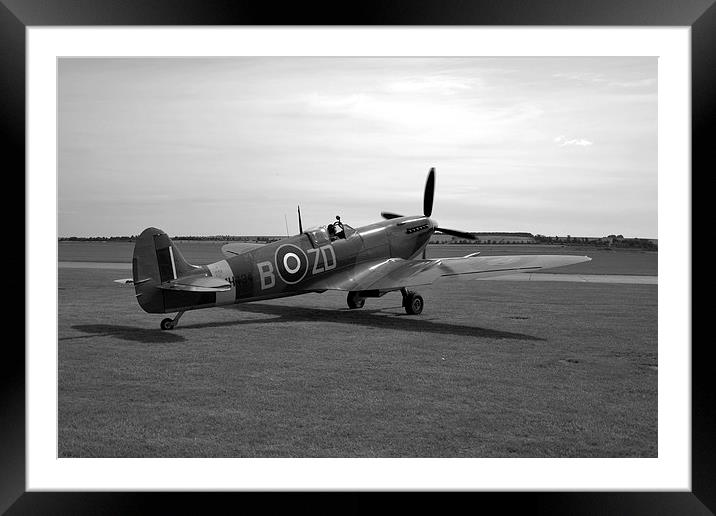 Spitfire at Duxford  Framed Mounted Print by J Biggadike