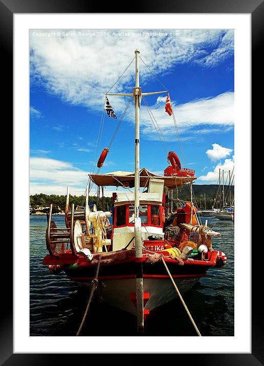  Fishing Boat, Fiskardo Framed Mounted Print by Sarah George