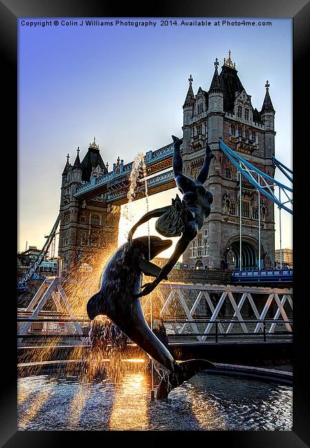  Tower Bridge and Girl with a Dolphin Fountain  Framed Print by Colin Williams Photography