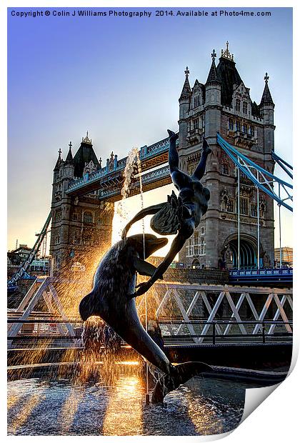  Tower Bridge and Girl with a Dolphin Fountain  Print by Colin Williams Photography