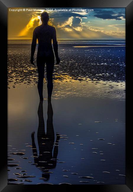 Winter sunset at Crosby Beach Framed Print by Paul Madden