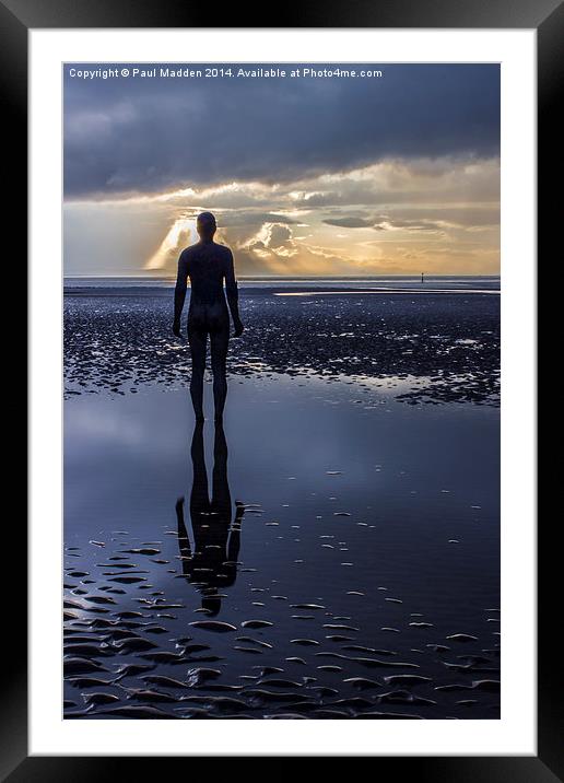 On reflection at Crosby Beach Framed Mounted Print by Paul Madden