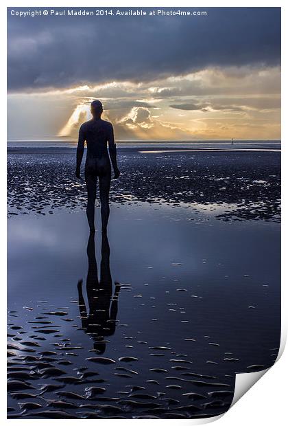 On reflection at Crosby Beach Print by Paul Madden