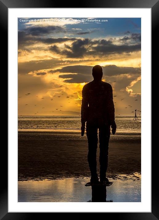 Crosby Beach golden skies Framed Mounted Print by Paul Madden