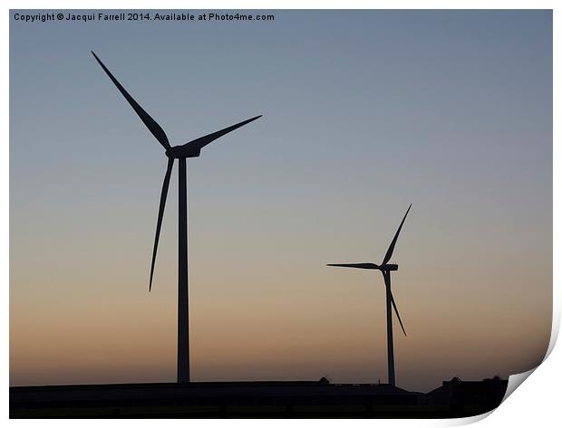  Wind Turbines at Sunset Print by Jacqui Farrell