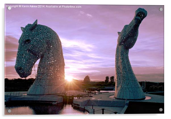  Sunset Over the Kelpies Acrylic by Kevin Askew