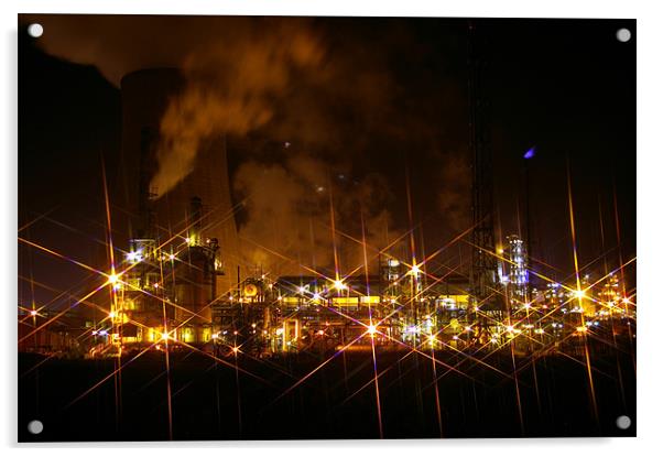 Chemical Works at night Acrylic by David Borrill