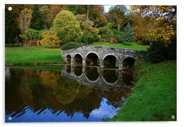Bridge at Stourhead during Autumn Acrylic by Jonathan Evans
