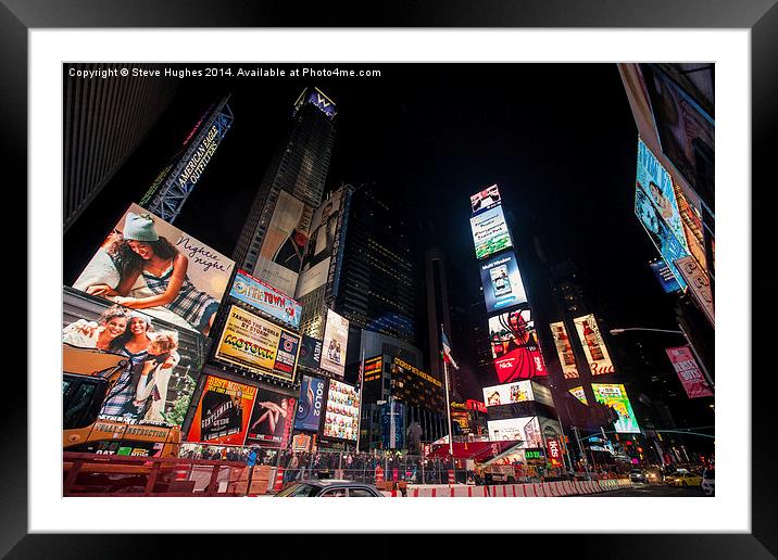  Bright Neon lights of Times Square Framed Mounted Print by Steve Hughes