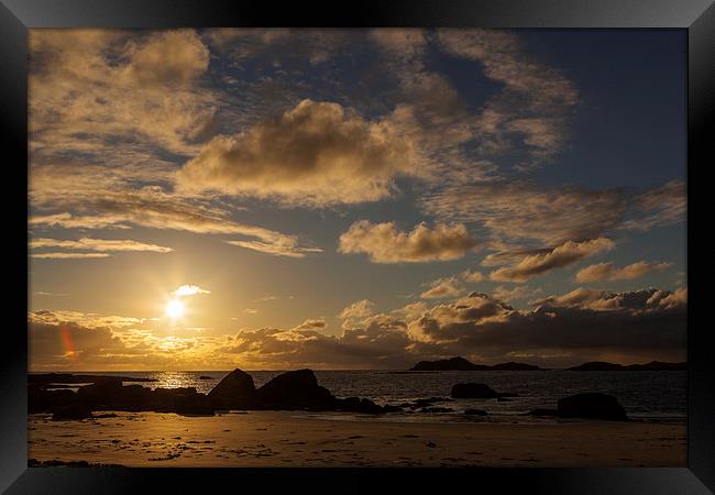 midnight sun at the beach at Ramberg Framed Print by Thomas Schaeffer