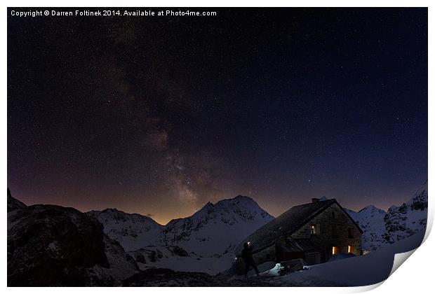 Milky Way over Cabane de Chanrion, Switzerland Print by Darren Foltinek