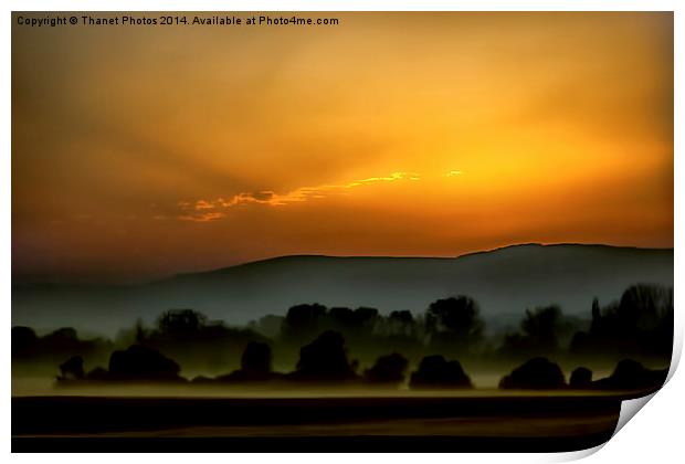  Misty mountain sunset Print by Thanet Photos