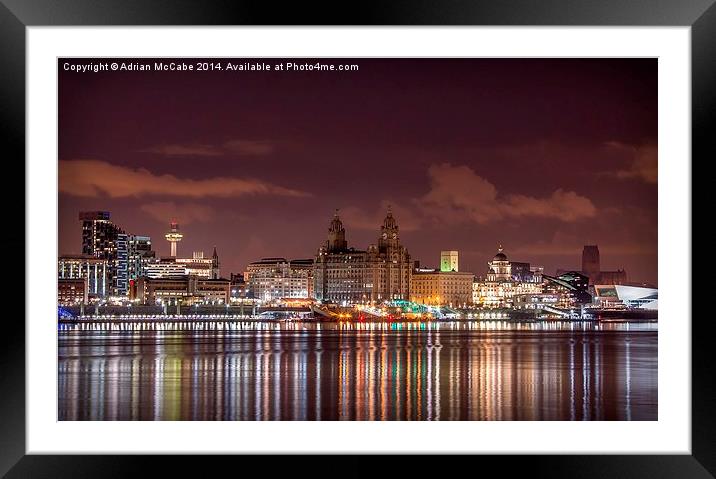  Liverpool Skyline at Night Framed Mounted Print by Adrian McCabe