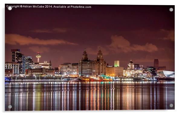  Liverpool Skyline at Night Acrylic by Adrian McCabe