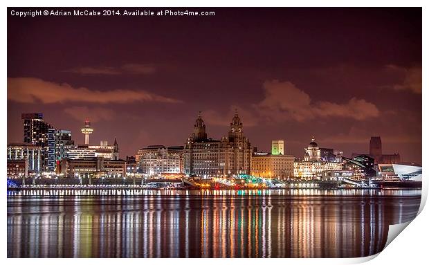  Liverpool Skyline at Night Print by Adrian McCabe