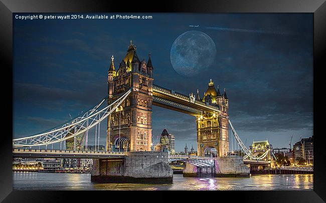  Moon over Tower bridge Framed Print by peter wyatt