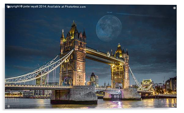  Moon over Tower bridge Acrylic by peter wyatt