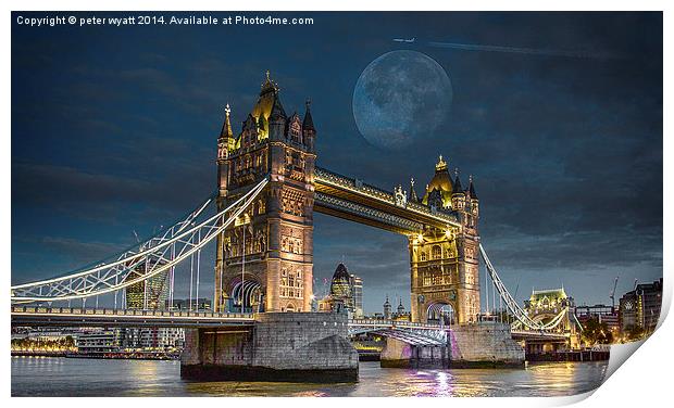  Moon over Tower bridge Print by peter wyatt