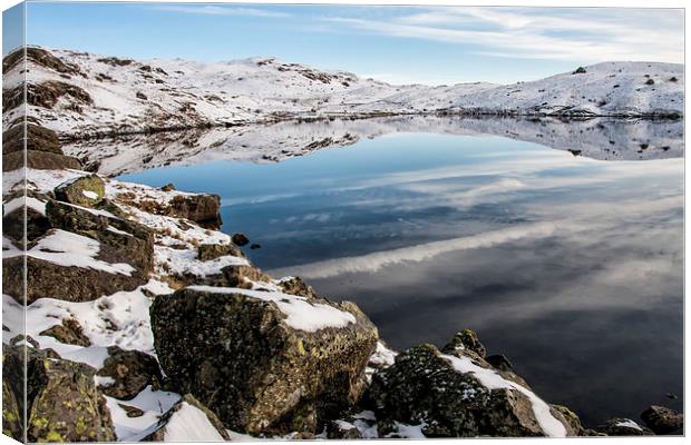  Snowy Stickle tarn In Winter Canvas Print by Gary Kenyon