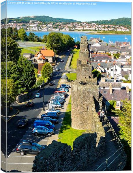  Town Walls in Conwy Canvas Print by Gisela Scheffbuch