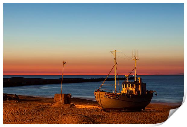 Sunset at the harbor Print by Thomas Schaeffer