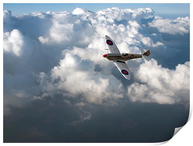 Soaring silver Spitfire cloudscape Print by Gary Eason