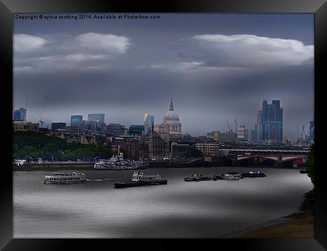  River Thames and the London skyline Framed Print by sylvia scotting