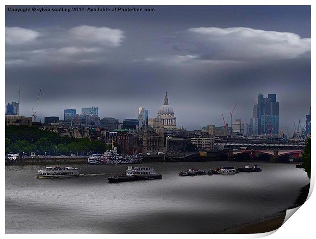  River Thames and the London skyline Print by sylvia scotting