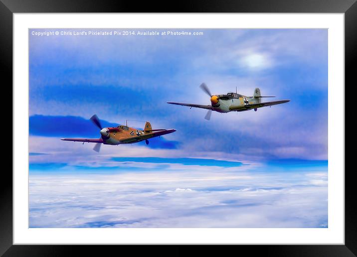Messerschmitt Bf 109s Patrol The Clouds Framed Mounted Print by Chris Lord