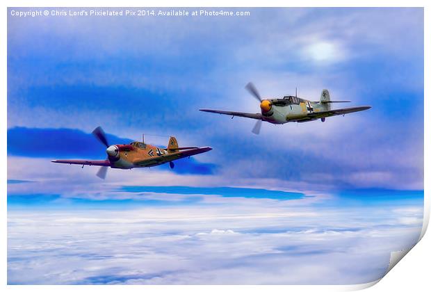 Messerschmitt Bf 109s Patrol The Clouds Print by Chris Lord