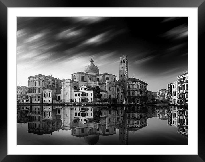 Enchanting Reflections of Venice Black and White Framed Mounted Print by Les McLuckie