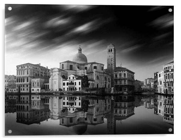 Enchanting Reflections of Venice Black and White Acrylic by Les McLuckie