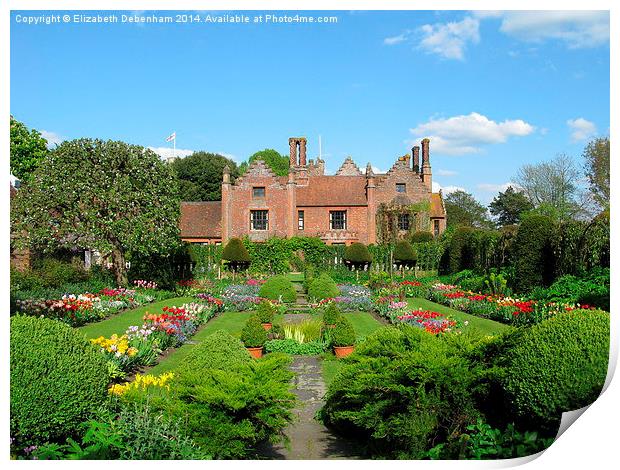  Chenies Manor and Sunken Garden in early Spring Print by Elizabeth Debenham
