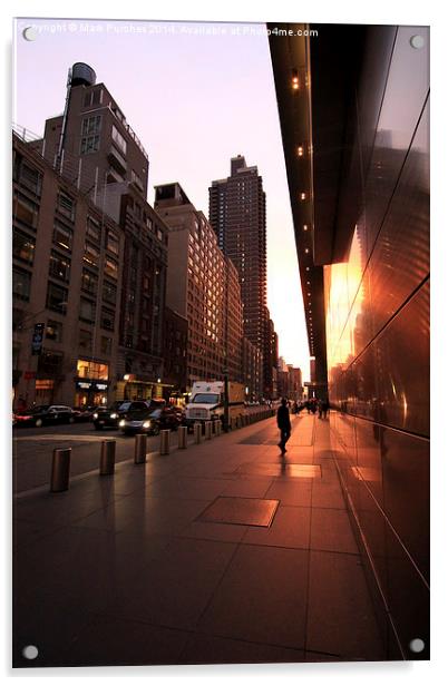 New York Street Sunset and Reflection Acrylic by Mark Purches
