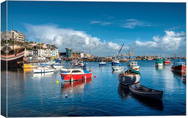  Turquoise sky and sea at Brixham Harbour  Canvas Print by Rosie Spooner