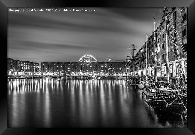 Albert Dock at night Framed Print by Paul Madden