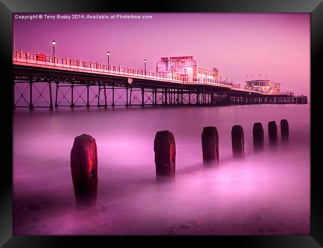 Worthong Pier Pink Framed Print by Terry Busby