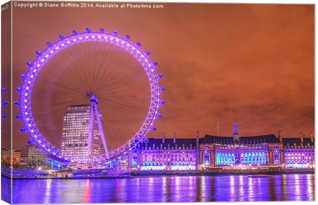  The London Eye at Night Canvas Print by Diane Griffiths