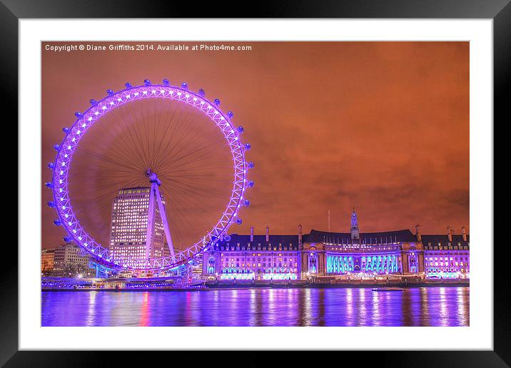  The London Eye at Night Framed Mounted Print by Diane Griffiths