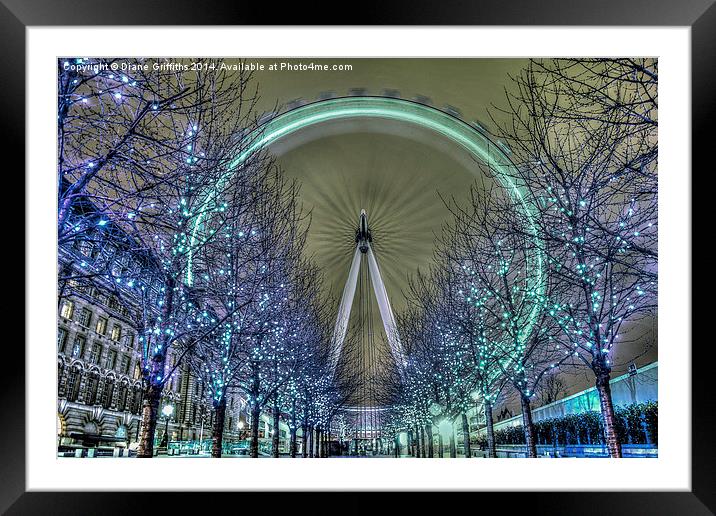   The London Eye at Night Framed Mounted Print by Diane Griffiths