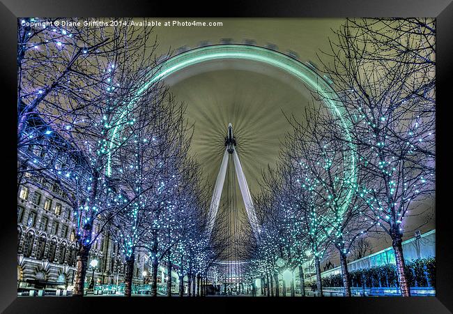   The London Eye at Night Framed Print by Diane Griffiths