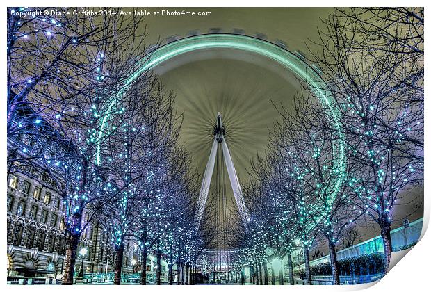   The London Eye at Night Print by Diane Griffiths