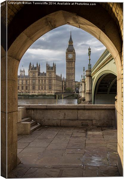 Majestic Big Ben Framed in Stone Gateway Canvas Print by Alan Tunnicliffe