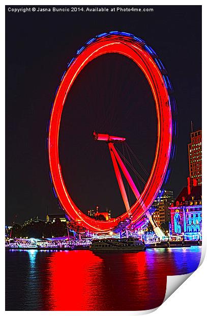 London Eye Red Print by Jasna Buncic
