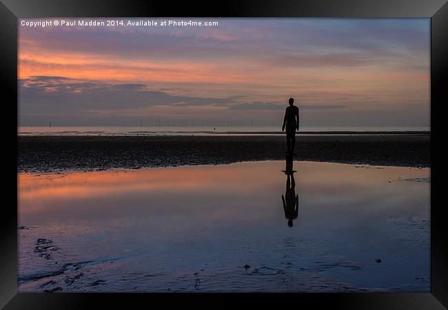 Iron man reflection at Crosby Beach Framed Print by Paul Madden